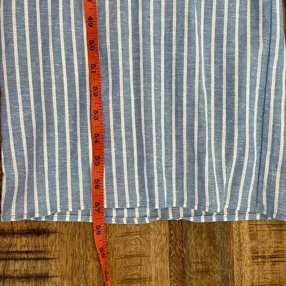 H&M Blue Striped Linen Blend Smocked Jumpsuit Small Beachy Coastal Nautical - Picture 13 of 13